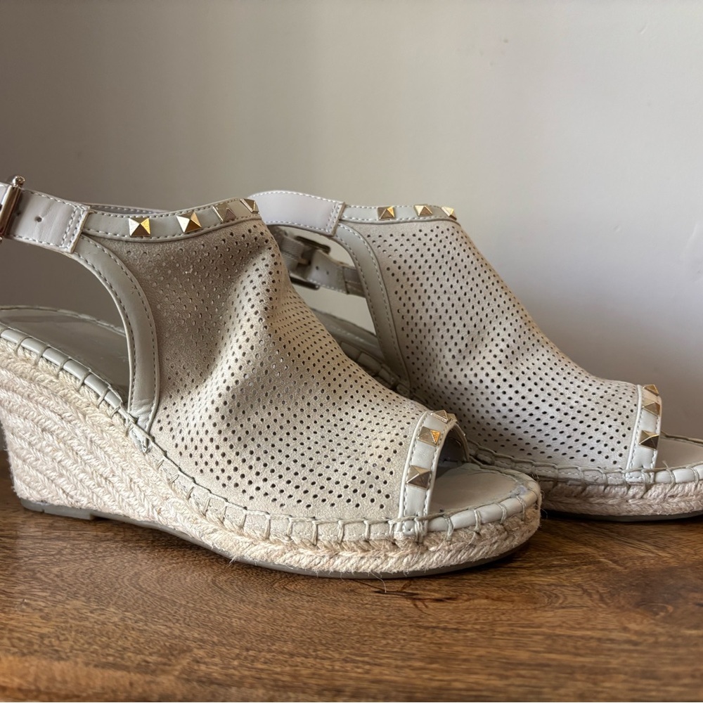 Marc Fisher Cream Espadrille Wedges with Stud Accents